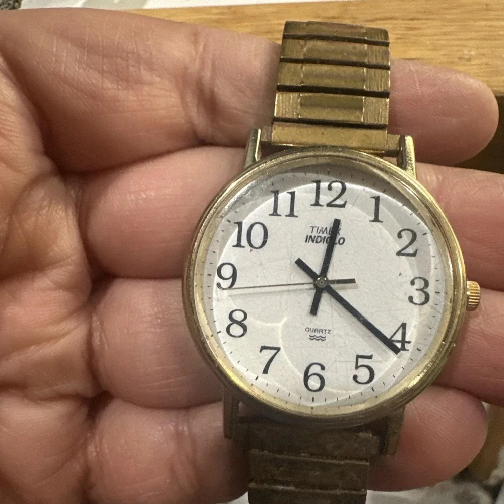 Works Timex Watch Men Stainless Steel Gold WR Indiglo Not Working 35mm‎ Fit 6in